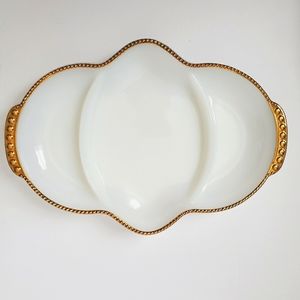 Vintage Fire King Divided Dish Milk Glass Tray USA